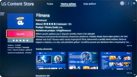 Instalace aplikace Filmana