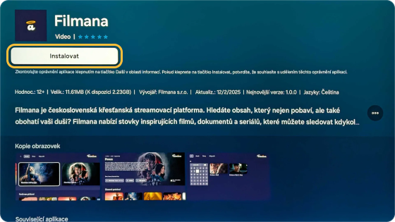 Instalace aplikace Filmana
