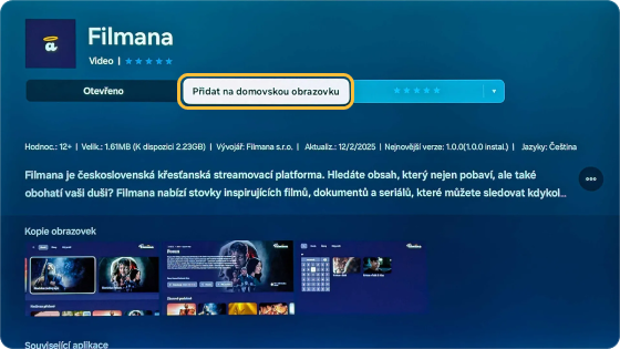 Instalace aplikace Filmana